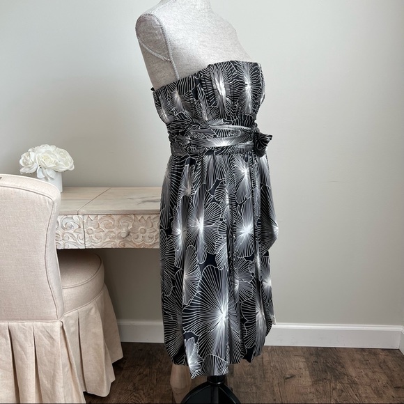 BCBGMaxAzria Strapless Silk Bubble Dress Black White Floral Size 8 - Picture 6 of 17